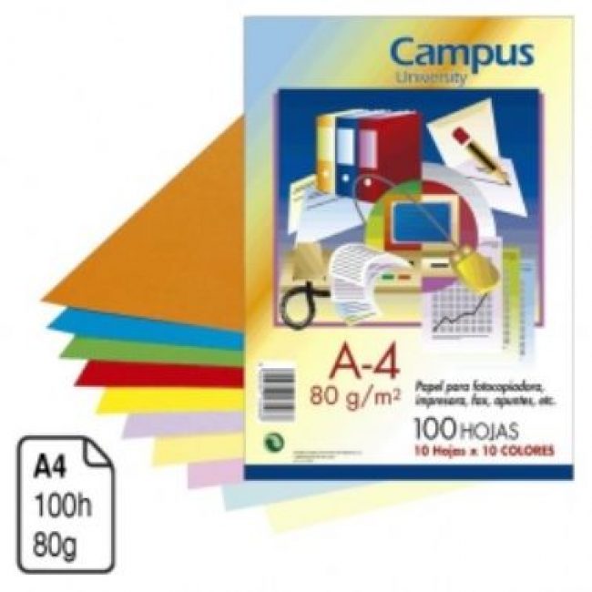 Paper Din A4 80g 10 colors surtits Campus -100 fulls-